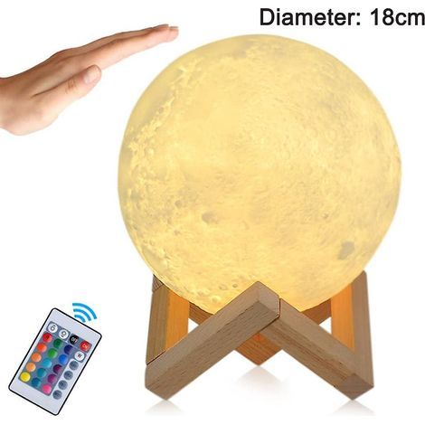 Lámpara de luna LED, lámpara de luna 3D, 16 colores, regulable con mando a distancia, 18 cm