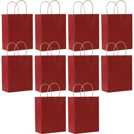 Sacs Cadeaux Kraft - Lot de 10 - Papier Épais - Poignées Torsadées - Fête Mariage Anniversaire - 21x15x8 cm Rouge Vin (1/5)
