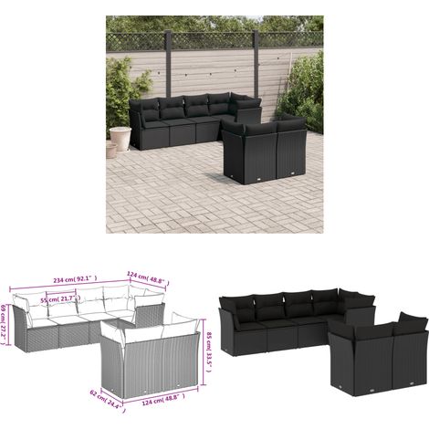Salon de jardin 7 pcs avec coussins noir résine tressée - Salon De Jardin - Mobilier Extérieur - Set Salon - Résine Tressée - Rotin Synthétique - Home & Living (1/3)