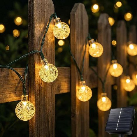 Guirlande lumineuse solaire d'extérieur, 40 LED Guirlande lumineuse solaire avec minuterie, IP65 8 modes Boules de cristal étanches pour jardin, décoration de balcon, terrasses, Noël, mariages (1/5)