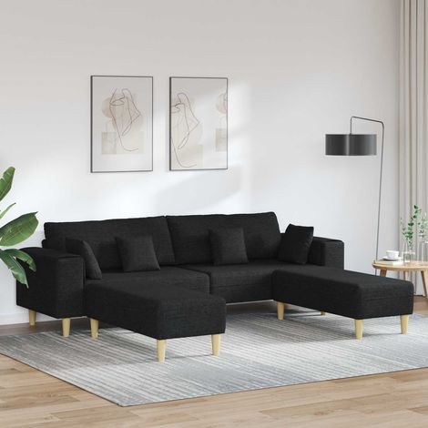 Sofa mit Kissen 3 pcs Schwarz Stoff