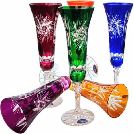Verres à champagne en cristal coloré 170 ml, broyeur à olives (1/5)