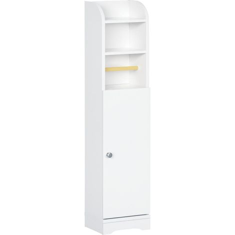 Format compact 18 cm gain de place meuble colonne WC avec rangement papier et placard pour salle de bain blanc (1/5)