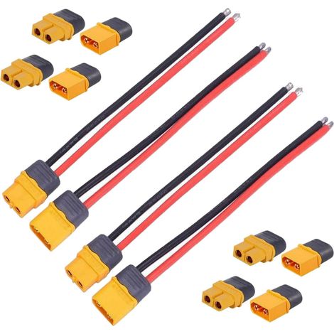 Pairs XT60H Plug X60H Female Male Connector with Cable, Male to Female Plug Adapter with 15cm 12AWG Cable + 4 Pairs XT60H Yellow Connectors (1/5)