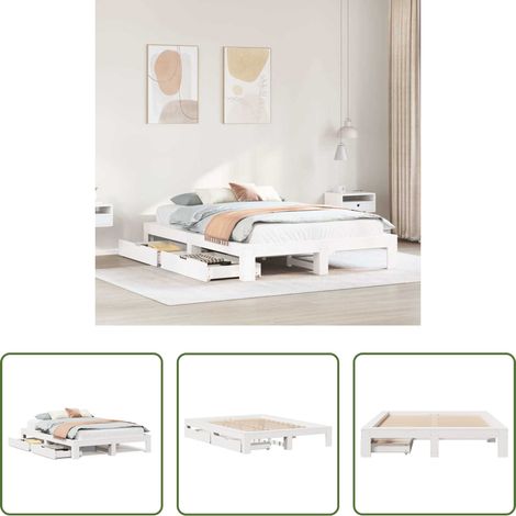 vidaXL Sommier à lattes - Cadre de lit sans matelas blanc 150x200 cm bois de pin massif (1/5)