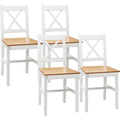 Homcom – Lot de 4 chaises de salle à manger en bois de pin massif – Dossier croisé – Couleur blanc et chêne – Dimensions 41x46,5x86 cm (1/5)