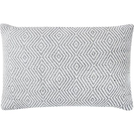 ESCAPADE - Coussin ethnique motif ikat blanc et gris 60x40 (1/5)