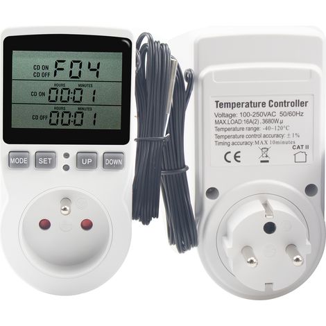 Prise thermostat numerique programmable sonde regulateur temperature chauffage domestique (1/5)