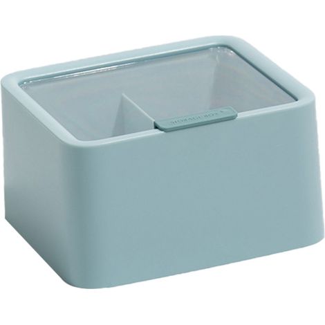 Distributeur de cotons démaquillants bleu, boîte anti-poussière légère et élégante pour ranger cotons-tiges et rouges à lèvres. (1/5)