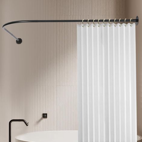 Tringle à rideau de douche noire en forme de L - 90-130 x 90-130 cm - Support de rideau de douche réglable pour salle de bain, baignoire - Sans rideau de douche (1/5)