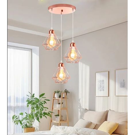 3lampes Moderne Suspension Luminaire en Cage,16cm Lustre Industrielle Abat-jour en Fer E27 Lampe de Plafond pour Salon Cafes (1/5)