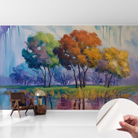 Tapete Selbstklebend - abwaschbar - Tapete mit Motiv - trendige Wanddeko - elegant Fototapete Abstraktion aus Bäumen 416x254 cm (1/5)
