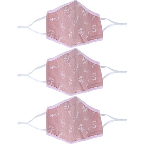 Lot de 3 masques enfants coton lavable respirant anti-poussière protection quotidienne, imprimé rose