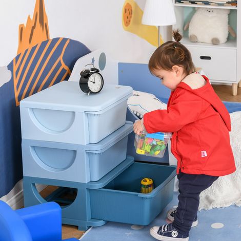 Commode à 6 tiroirs pour enfants de 3 à 6 ans, bords arrondis. Meuble de rangement pour jouets en polypropylène. 37 x 37 x 56,5 cm. Bleu.