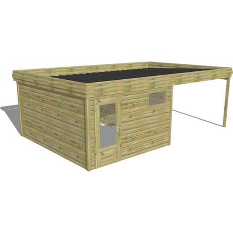 ABRI DE JARDIN bois Pin autoclave 27mm - 6,94x4,34m / 30,1m2 - Bac acier - Abri Français