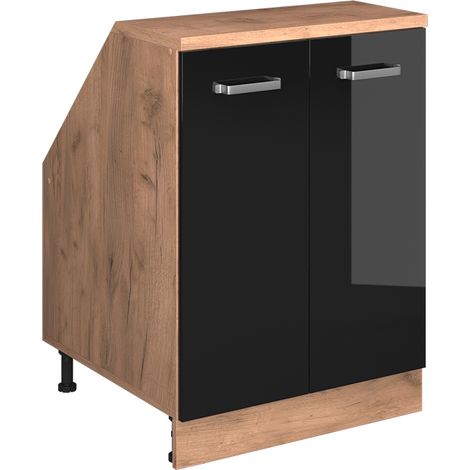 Armario para techo inclinado Rion, Negro brillo intenso, 60 x 81.6 cm con 2 puertas, 60 cm de profundidad, Vicco (1/5)