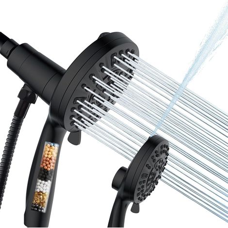 Ensemble de douche magnétique à filtration de style américain, noir, Aquamagnex9 : douchette à main filtrante et surpresseur multifonction