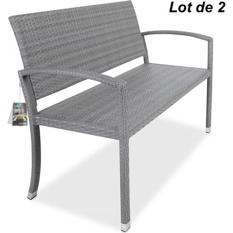 Lot de 2 Bancs de jardin 122 x 90 x 55 cm en polyrotin gris 2 places (1/5)