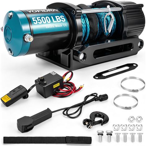 Treuil électrique 12V 5500 lbs,Corde en nylon 5.0mm x 11m,Rapport de réduction 145:1,IP65 pour conditions difficiles (1/5)