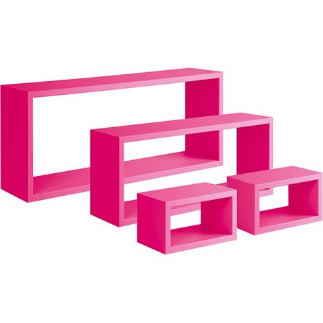Juego de 4 estantes de pared, mueble de pared para baño, estante de pared, color fucsia, 75x30 p15,5 cm, 60x25 p15,5 cm y 2 x 25x15 p15,5 cm - Merlino (1/4)