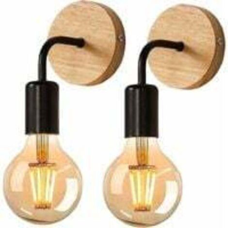 PA Applique Murale Industrielle Rétro 2 Pack Noir Métal Bois Salon Chambre Ampoules Non Comprises (1/4)