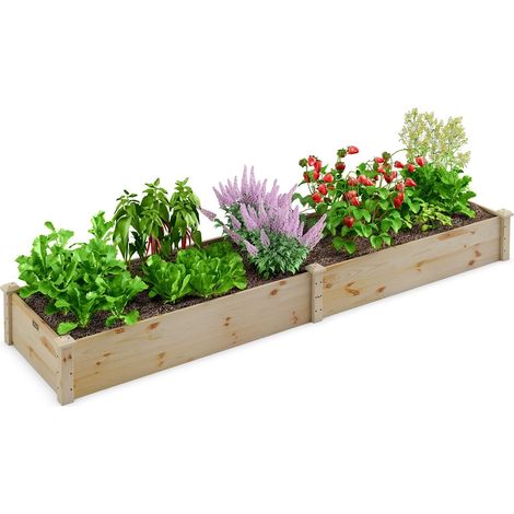 COSTWAY Hochbeet Gartenbeet Holz, 240 x 60 x 25 cm, Pflanzkasten für Gemüse, Blumen, Kräuter, Früchte, Blumenkasten Blumenbeet Kräuterbeet Pflanzbeet für Hinterhof, Garten, Rasen (1/5)