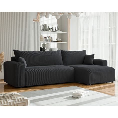 Ecksofa mit Schlaffunktion LUNA MAX in Stoff Poso Dunkelgrau Ottomane Rechts