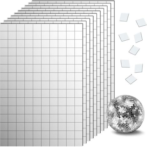 Miroirs Autocollants Carreaux de Mosaïque, Feuilles Miroirs en Verre Carreaux de Mosaïque Autocollant pour Disco Ball Craft Décoration (10x10mm) (1/5)