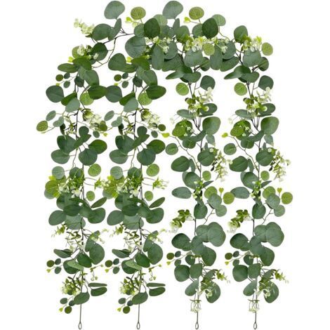 2 Pièces Eucalyptus Artificiel 1,8m Guirlande Fleurs Artificielles Émulation Guirlande D'eucalyptus avec Fleurs Blanches Guirlandes Artificielles pour Mariage Fête Jardin Festival Arches (1/4)