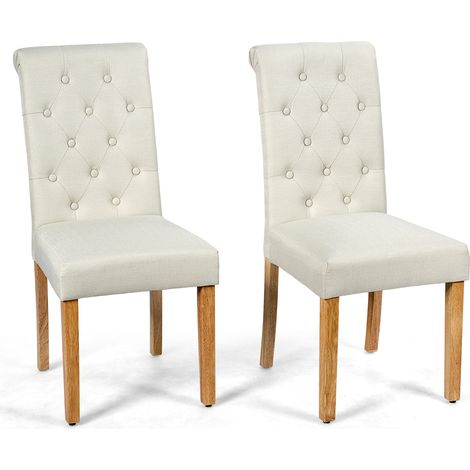 Lot de 2 chaises de salle à manger 43 x 61 x 100 cm confort et élégantes en lin beige