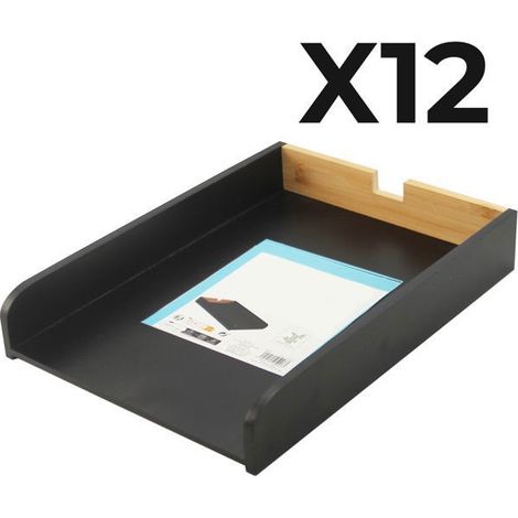 Porte-fichiers bureau - JUANIO - Lot de 12 - Bambou - Format A4 - 23,4 x 31,3 x 5 cm (1/4)