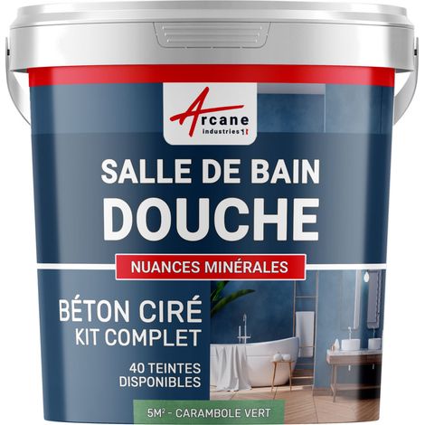 béton ciré, salle de bain, douche italienne, pièce d'eau, kit, beton, cire, salle de bains, douche italienne - 5 m² (en 2 couches) Carambole Vert - ARCANE INDUSTRIES