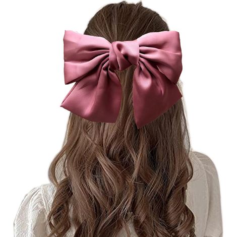 Barrette À Cheveux - Grand Nœud En Satin Rose - Accessoire Coiffure Filles Et Femmes - Pour Fêtes Quotidiens Cadeaux - 1 Pièce