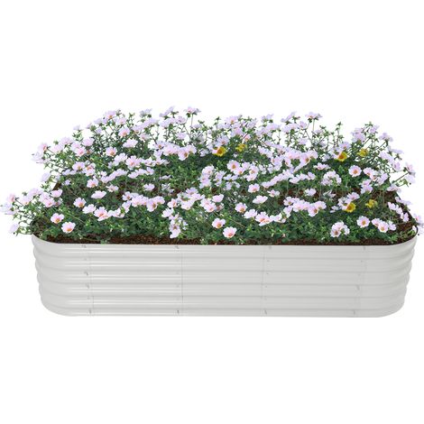 Bac à Plantes surélevé en métal 240x60x43 cm Jardinière Potager Surélevé pour Légumes, Fleurs et Herbes au Jardin, Terrasse et Balcon (Blanc) (1/5)