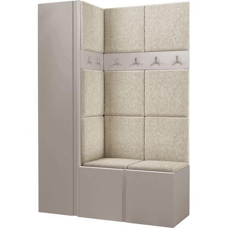Conjunto para recibidor Pinis IX, Abriamo 3, 186x124x46cm, Aglomerado laminado, Tapiz, Colocada, Montada en la pared