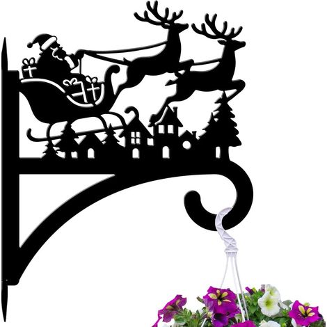 Soporte para plantas con forma de Papá Noel y renos, ganchos para exteriores, base de metal, apto para colgar plantas y macetas. (1/5)