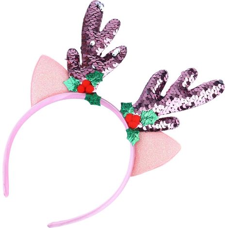 Copricapo natalizio con paillettes, elastico per capelli a forma di cervo rosa (1/5)