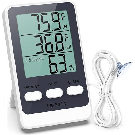 Refrigerator and freezer thermometer – Temperature and humidity monitor with waterproof probe – For aquariums (1/5)