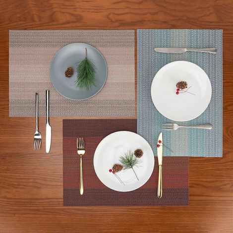 Sets de table, lot de 6 sets de table isolants en vinyle tissé résistant à la chaleur et aux taches, durables et lavables, élégants pour la table (bleu) (1/4)