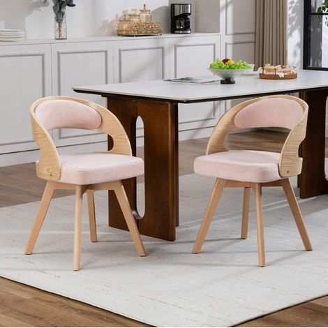 Juego de 2 sillas de comedor giratorias 360°, lino rosa, madera HAVRYA (1/5)