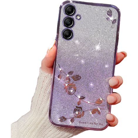 Custodia per Samsung Galaxy A35 5G, fiore glitterato, viola (1/2)