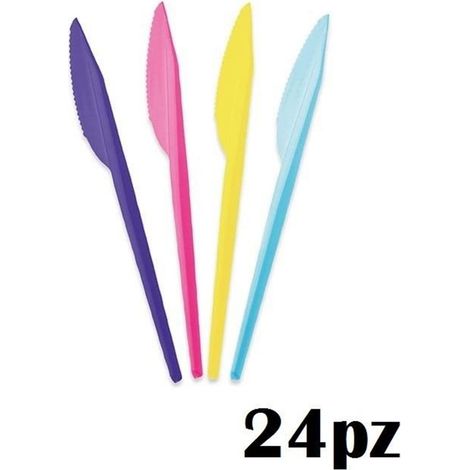 Trade Shop - Conjunto De 24 Piezas De Cuchillos De Plástico Fiestas De Fiestas De Color -