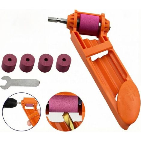 Affûteuse et meuleuse de forets portable, outil électroportatif, forets hélicoïdaux : 1 affûteuse orange + 4 têtes de rechange + 1 clé (1/5)