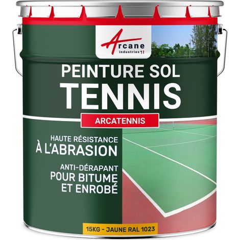 Peinture pour court de tennis, béton, poreux, couleur ligne, rénovation, anti dérapant, salle de sport : Arcatennis - 15 kg (jusqu'à 30 m² en 2 couches) Jaune Signalisation - RAL 1023 - ARCANE INDUSTR (1/2)