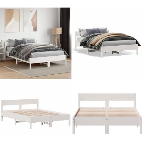 Letto senza Materasso Bianco 140x190 cm Legno Massello di Pino - Letto senza materasso - Letto in pino