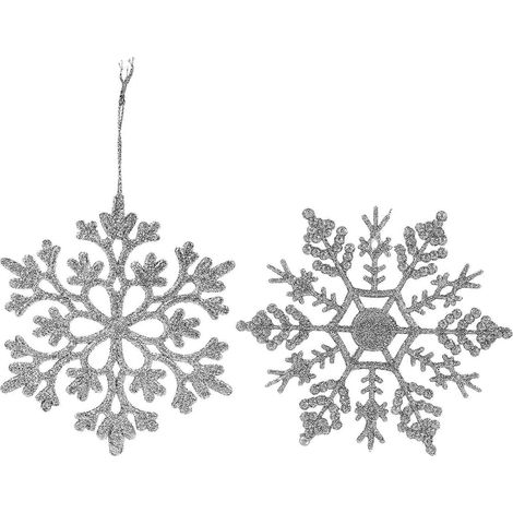 24 Stück Weihnachts-Glitzer-Schneeflocken-Anhänger aus Kunststoff, dekorative Schneeflocken-Ornamente-10X10CM-Silver (1/2)