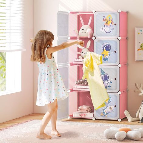 8-cube Baby Closet Organizer Portable Kids Wardrobe with Doors & Hanging Section (1/5)