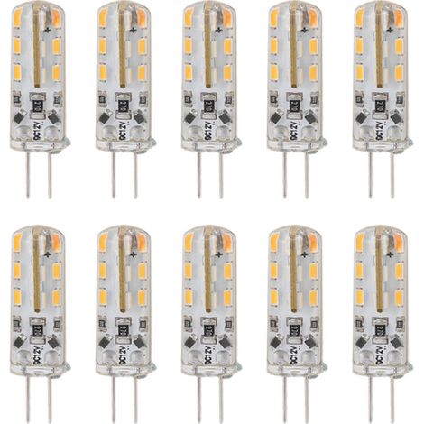 Lot de 10 ampoules LED G4 1,5 W DC12V blanc chaud 3000 K 110 lm, bi-broches, pour éclairage de placards et terrasses.-AquaForge (1/5)