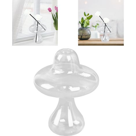 Jardinería hidropónica, jarrón de cristal transparente con forma de hongo para plantas con flores, elegante decoración del hogar. (1/5)