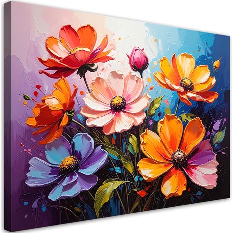 Quadro su tela, Fiori colorati in una composizione impressionistica e pittoresca - 120x80 (1/2)